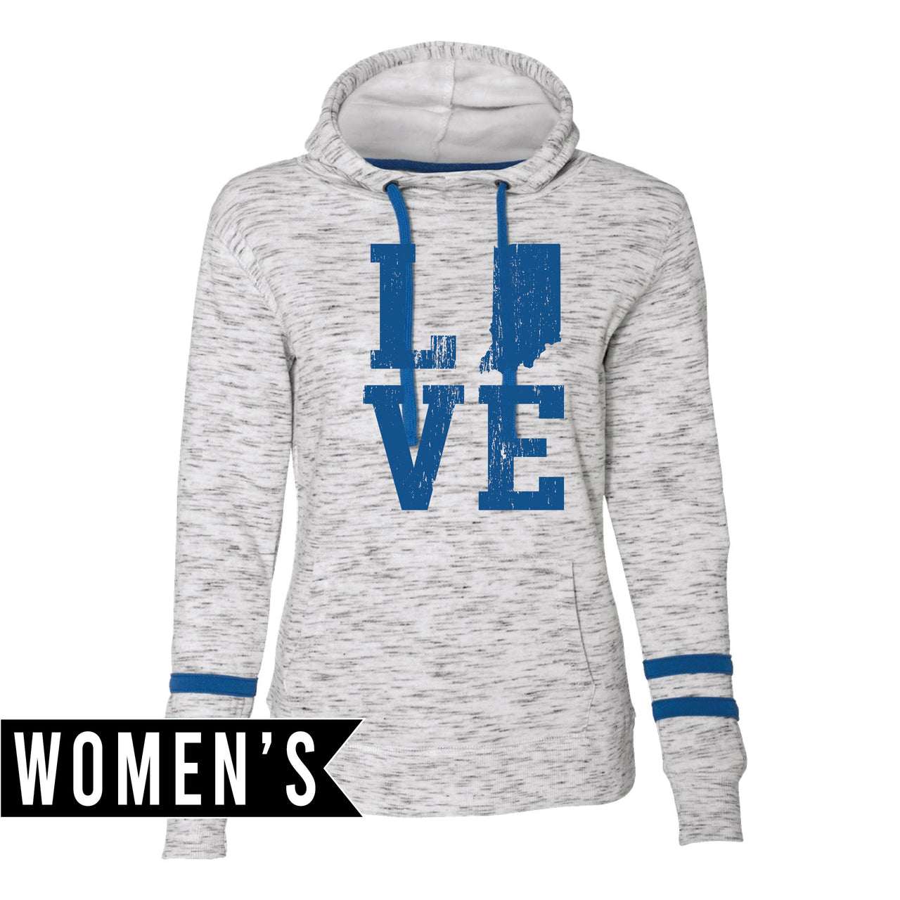Women’s Fleece Striped - Sleeve Hooded Sweatshirt - Indiana Love