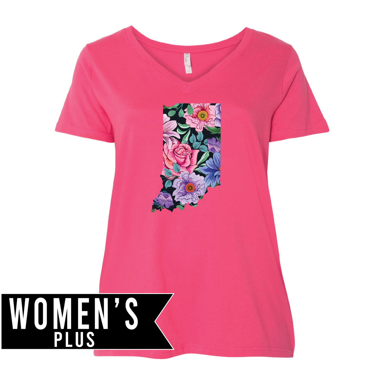 Plus Size Women's Premium Jersey V-Neck Tee - Floral Indiana