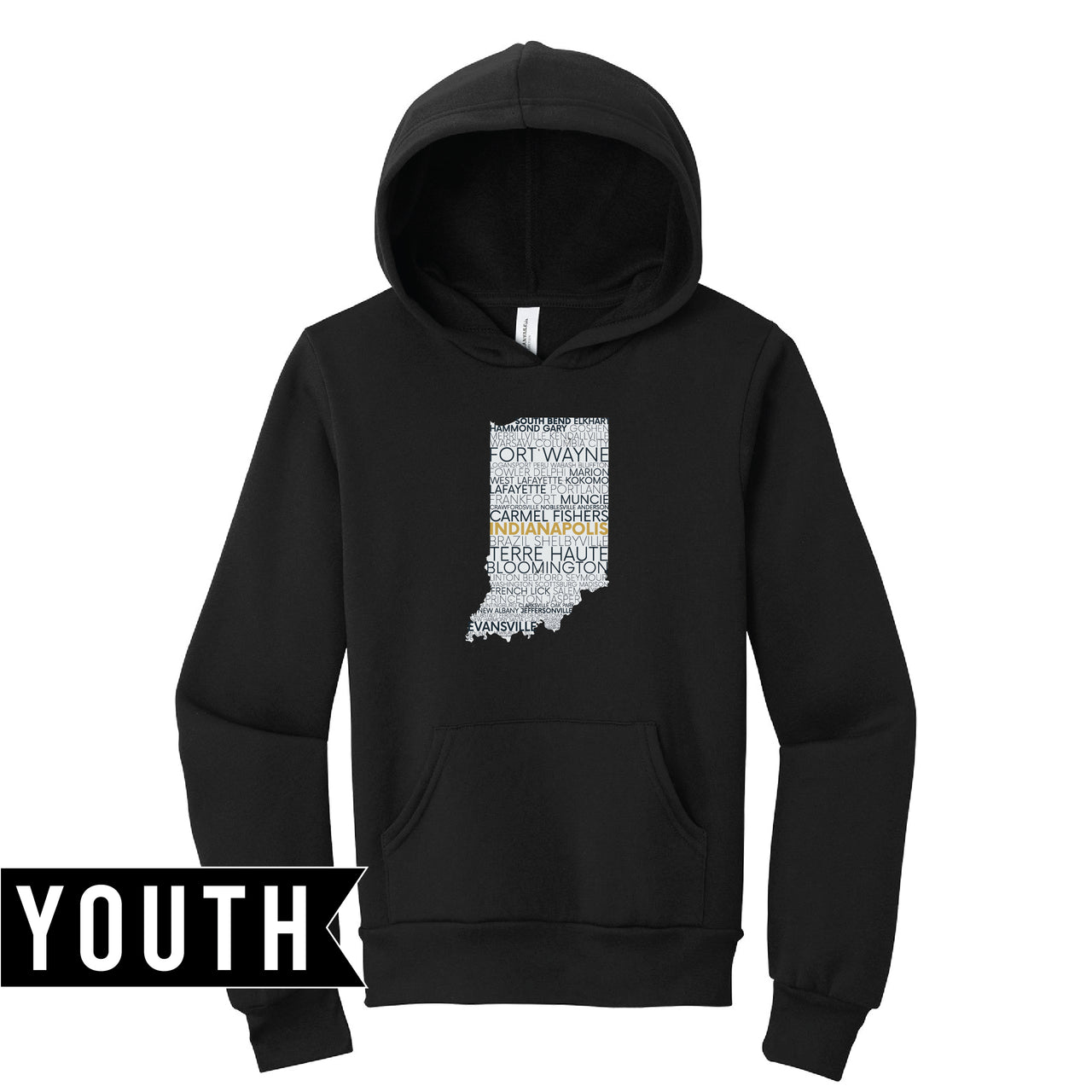 BELLA+CANVAS Youth Sponge Fleece Pullover Hoodie - Indiana Cities