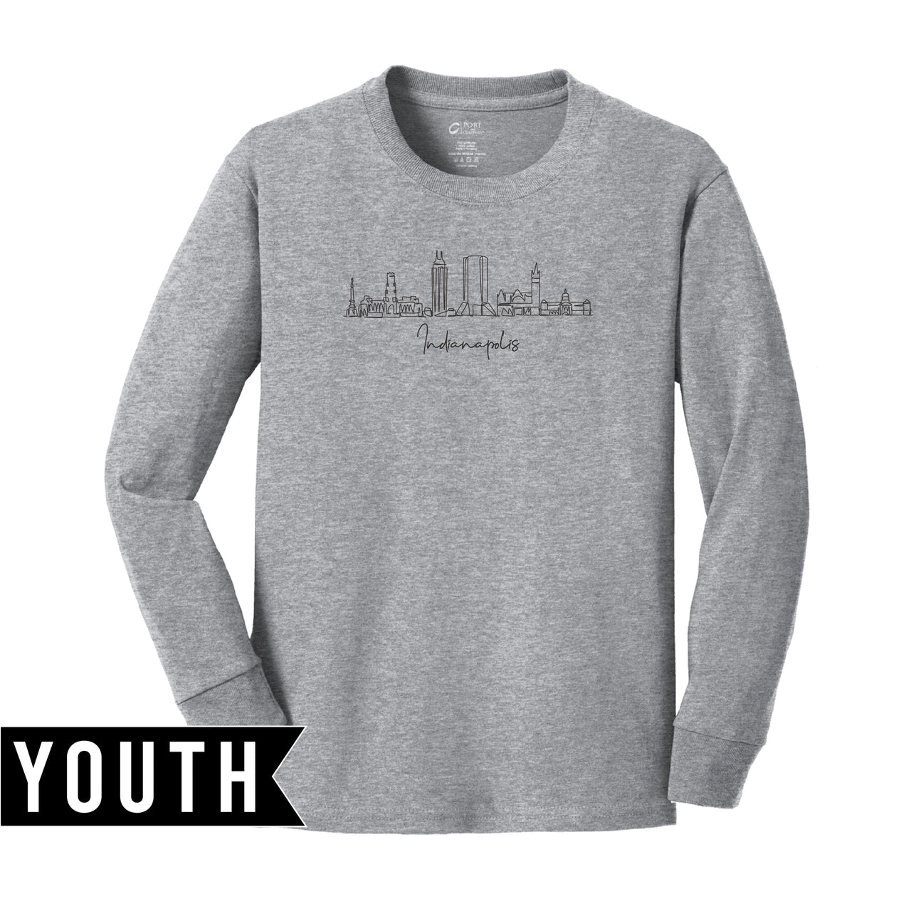 Youth Long Sleeve Cotton Tee - Indianapolis Skyline