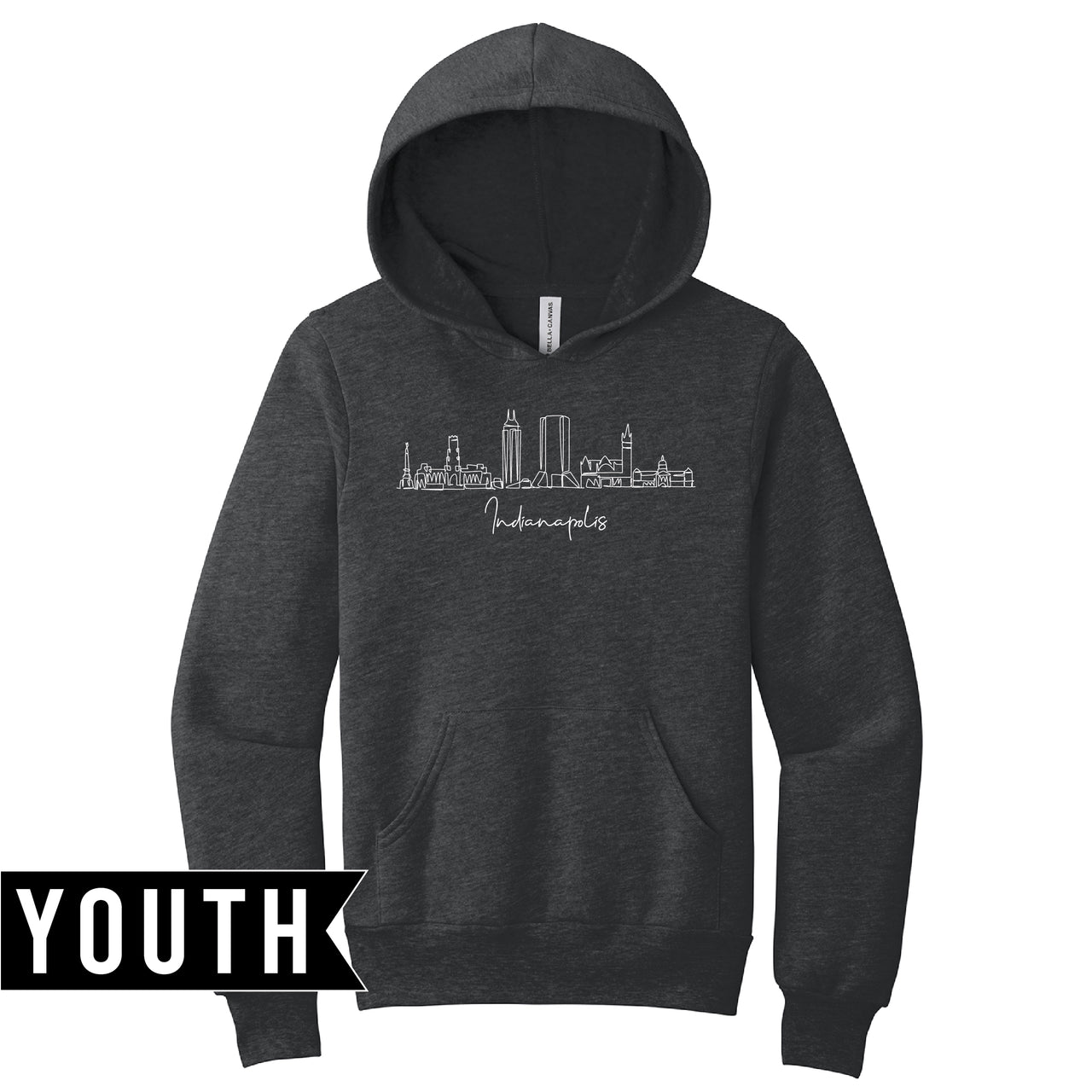 BELLA+CANVAS Youth Sponge Fleece Pullover Hoodie - Indianapolis Skyline